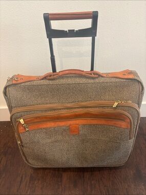 Vintage Hartmann Tweed Rolling Garment Bag Leather Trim Wheeled